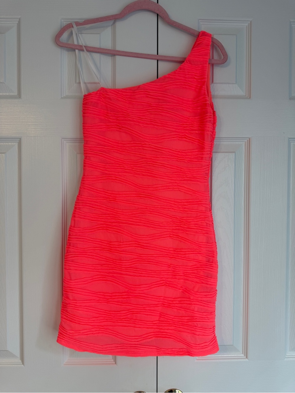 One-Shoulder Neon Pink/Orange Bodycon Dress